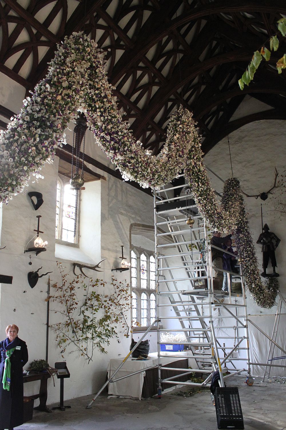 Final stages of hanging the garland